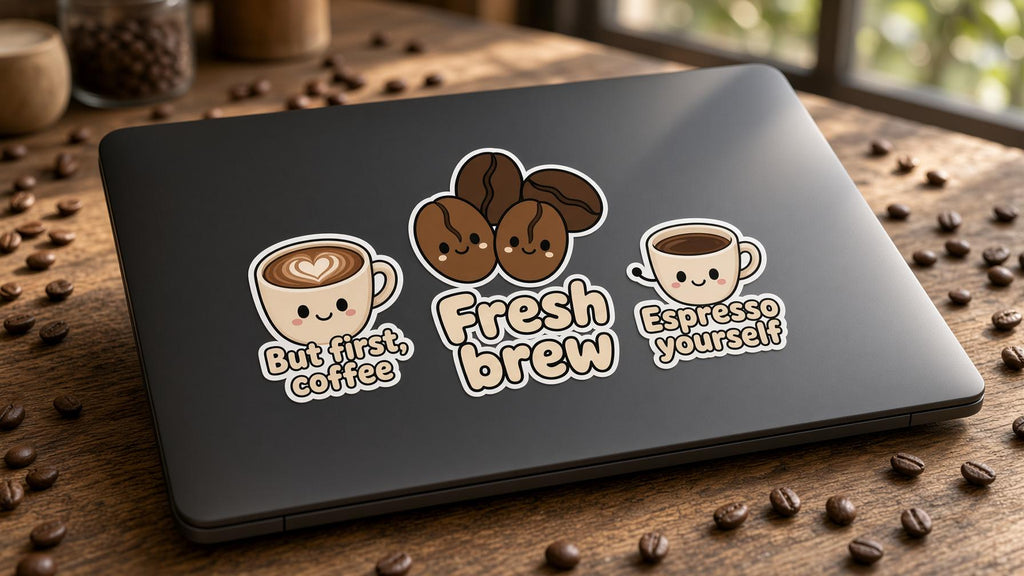 But First Coffee Stickers, Die-Cut Cafe Decals, Laptop Journal Gift