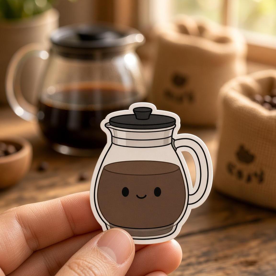 Kawaii Coffee Tea Stickers, Die-Cut Decals for Laptops, Journals (Set of 8)