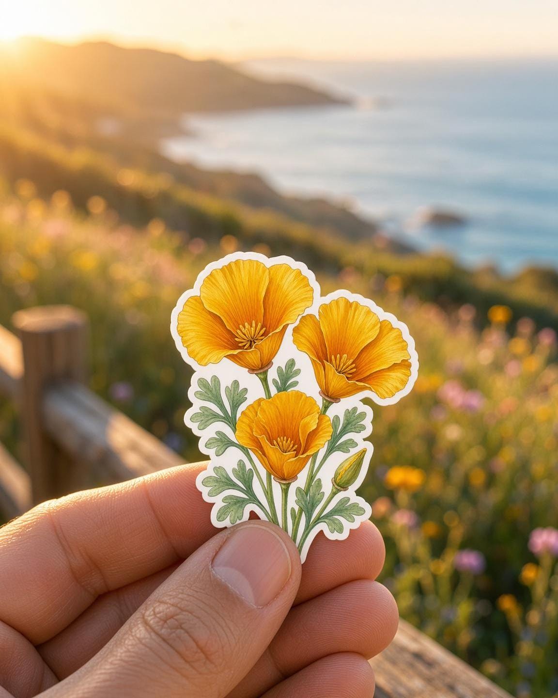 California Stickers, 50+ Travel Decals, Poppy Golden Gate Santa Cruz Laptop Journal Set
