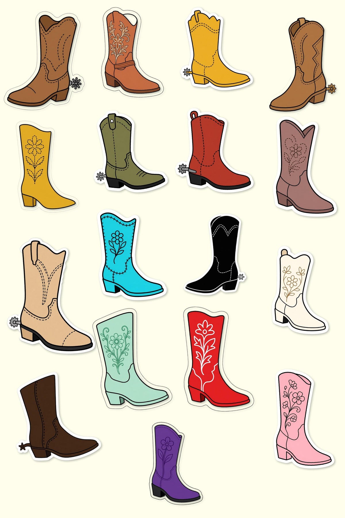 Cowgirl Boot Stickers, 17 Western Decals, Floral Cowboy Boot Laptop Journal Set