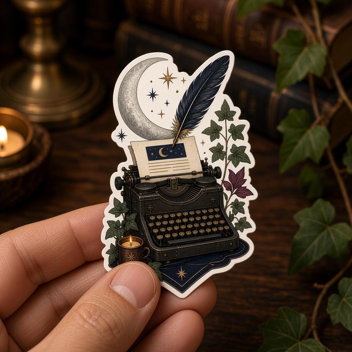 Dark Academia Stickers, Book Raven Moon Decals, Laptop Journal Library Set