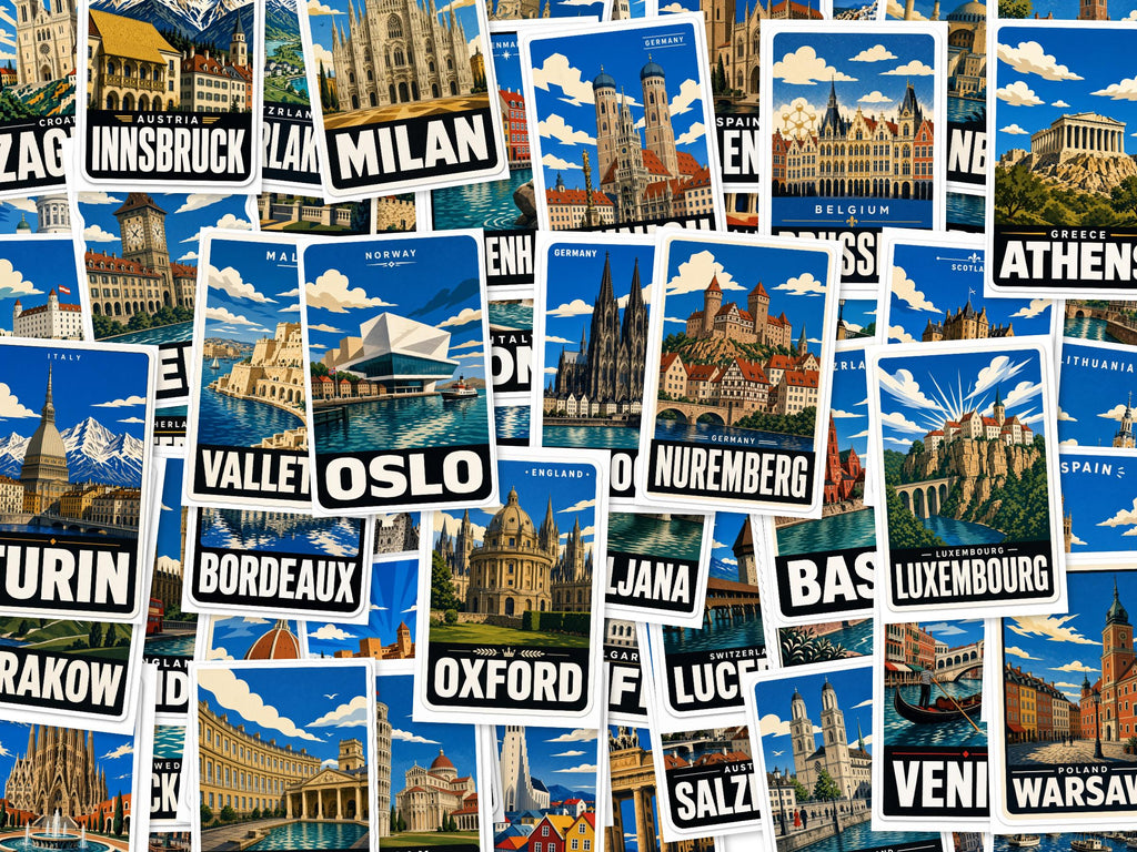 Europe City Stickers, Vintage Rome Paris Venice Decals, Laptop Journal Travel Set