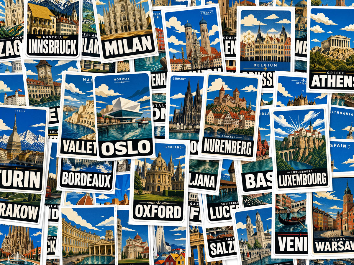 Europe City Stickers, Vintage Rome Paris Venice Decals, Laptop Journal Travel Set