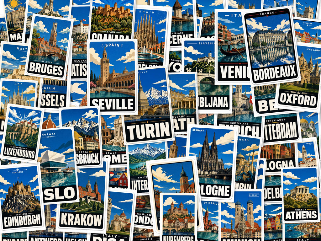 Europe City Stickers, Vintage Rome Paris Venice Decals, Laptop Journal Travel Set