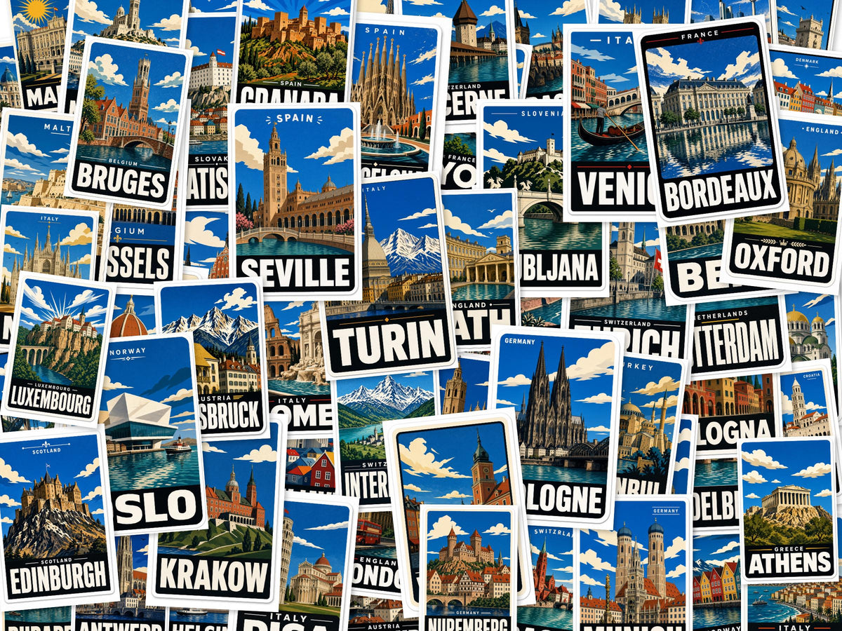 Europe City Stickers, Vintage Rome Paris Venice Decals, Laptop Journal Travel Set