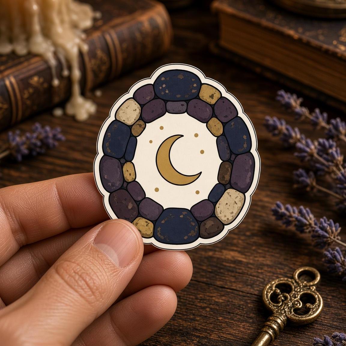 Navy Cottagecore Witch Stickers, Owl, Potion, Moon Decals