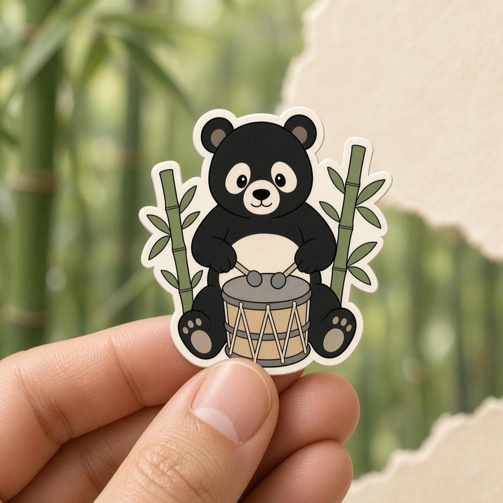 Panda Bamboo Stickers, Reading, Bike, Hammock, Parasol, Drum, Bamboo (Set)