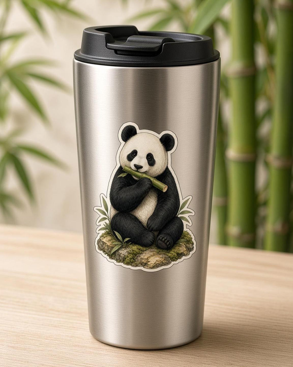 Illustrated Panda Stickers, Bamboo Fan Tea Decals, Vintage Laptop Journal Set