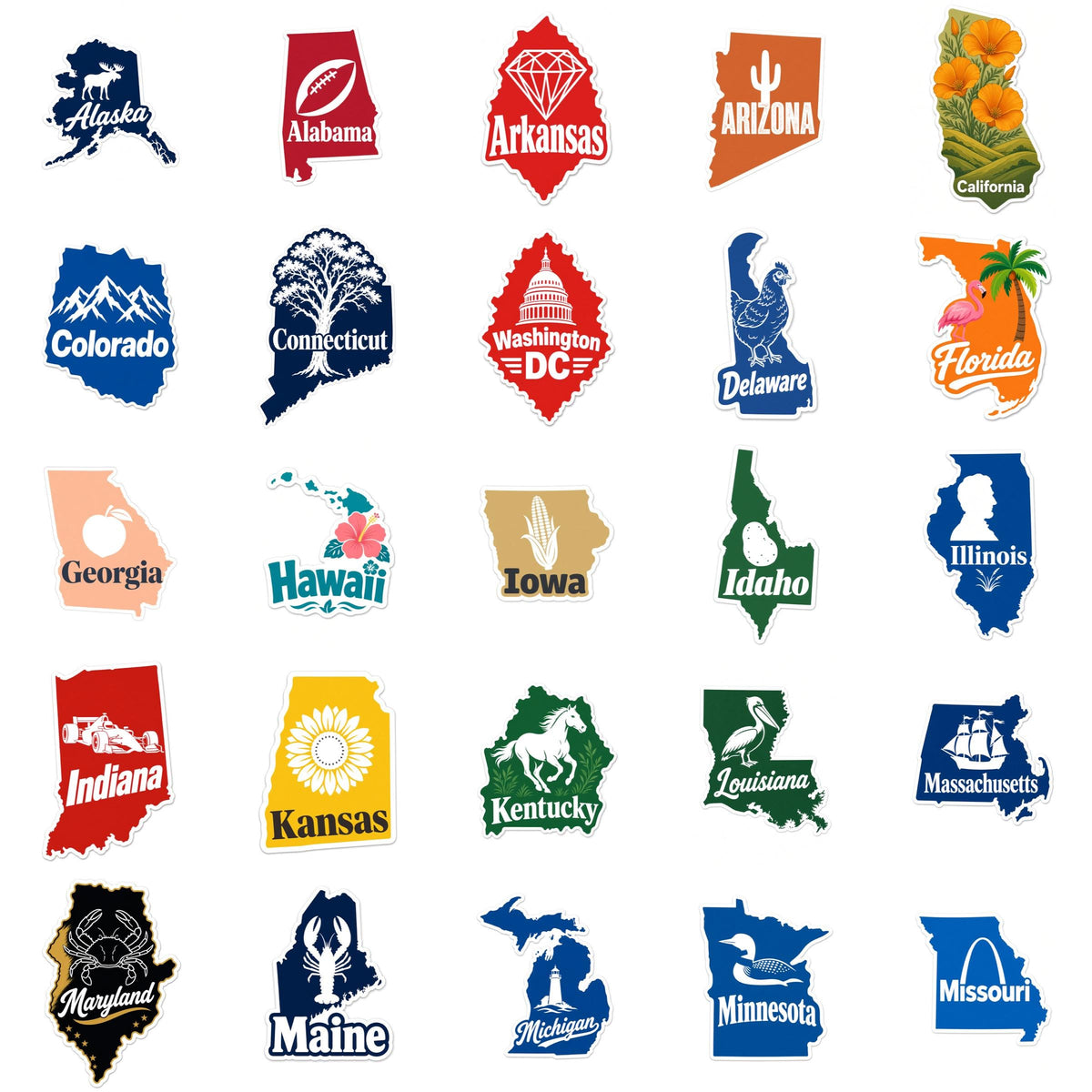 US State Stickers, Alaska California Map Decals, Laptop Journal Water Bottle