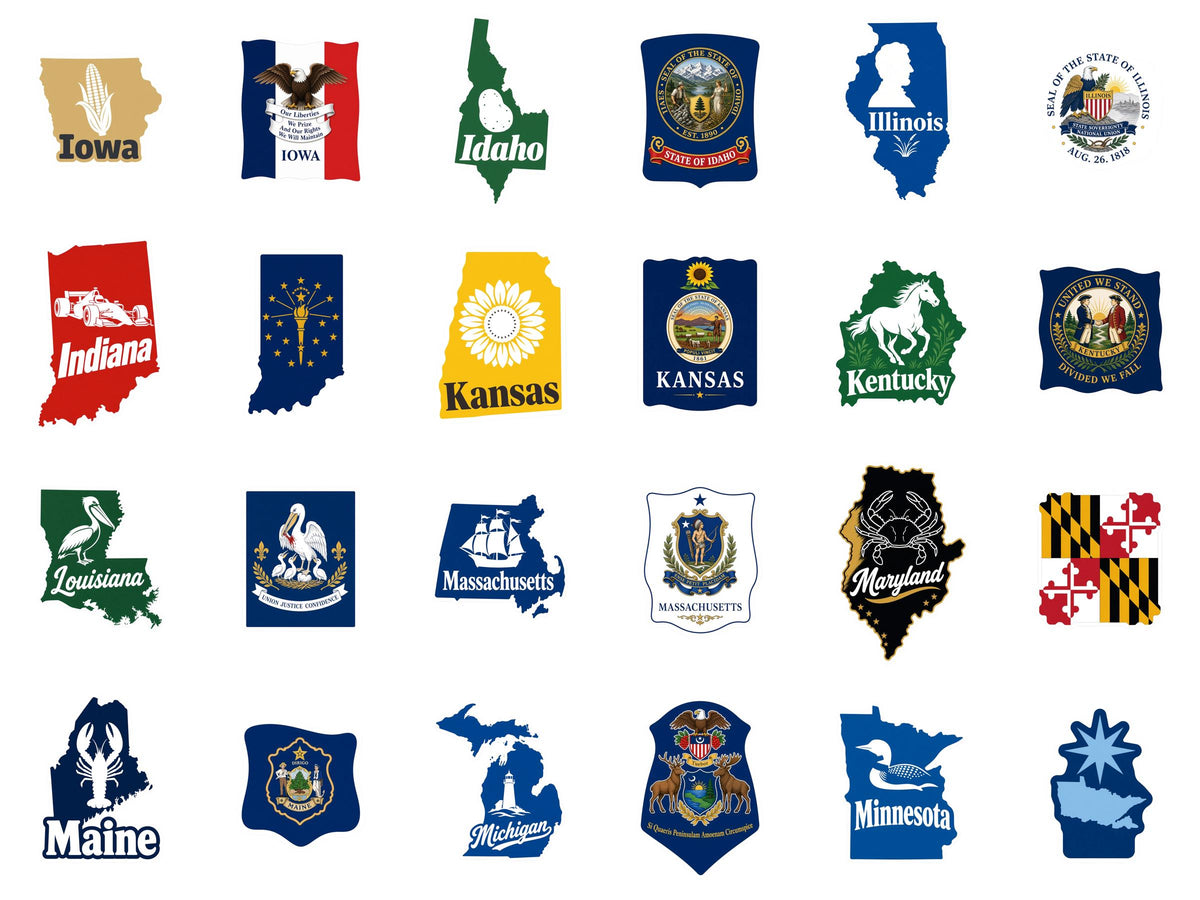 State Map and Flag Sticker Set, Matching US State Pair, Laptop Journal Gift
