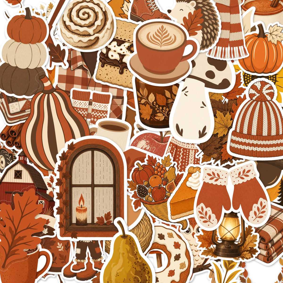 Fall Harvest Stickers, Autumn Die-Cut Set, Pumpkin Leaf Cider Cozy Journal Laptop Bottle Stickers