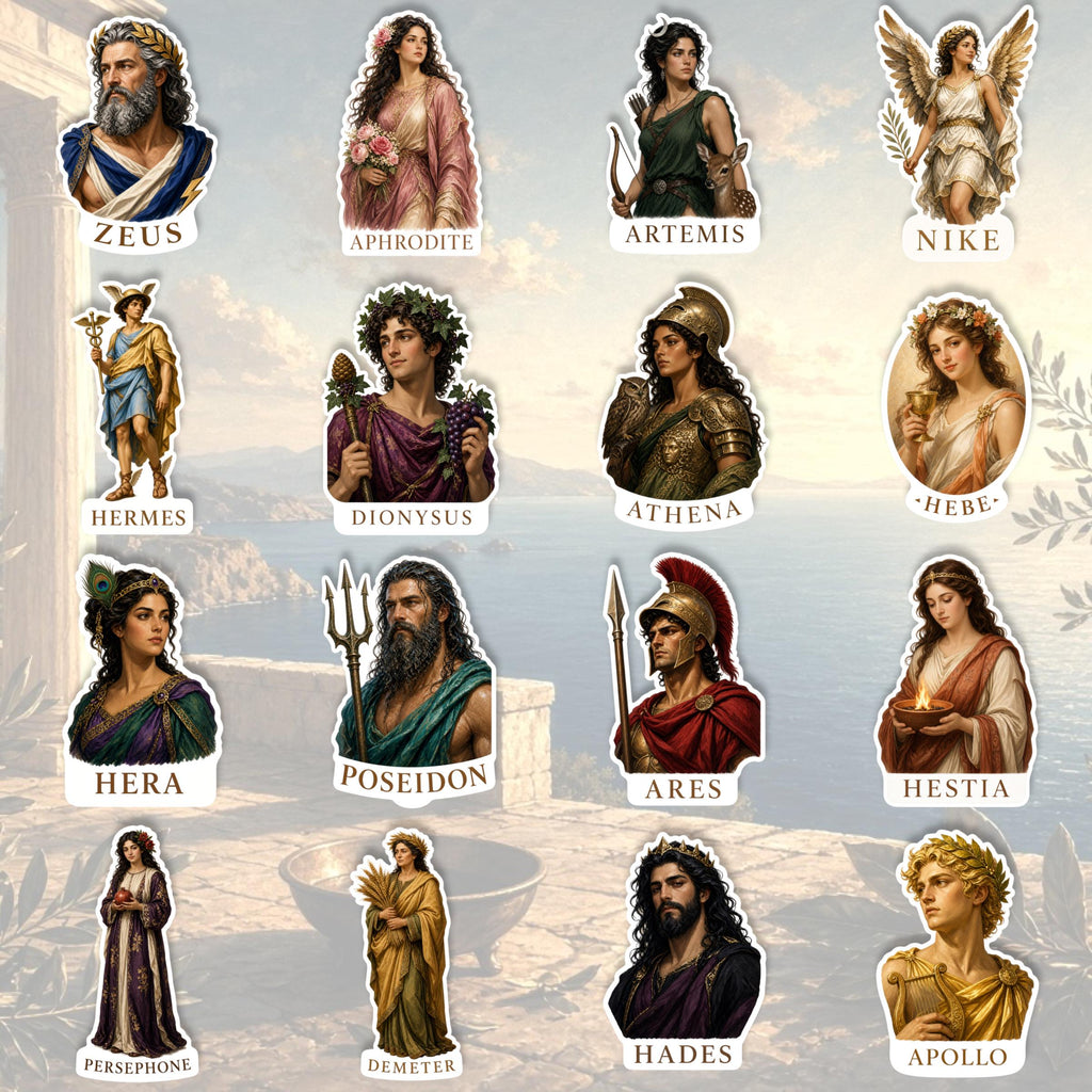Greek God Stickers, Die-Cut Mythology Portraits for Journals and Laptops
