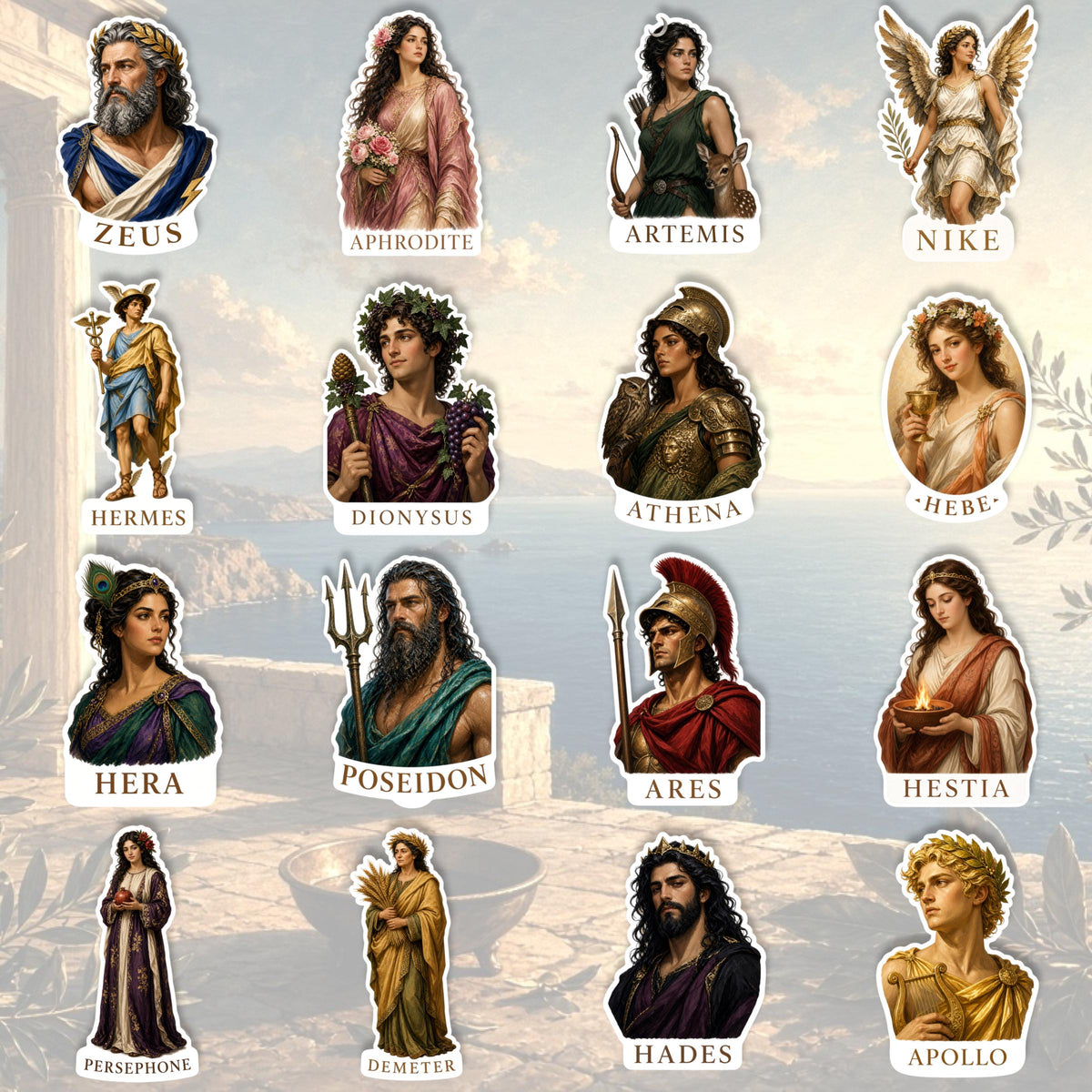 Greek God Stickers, Die-Cut Mythology Portraits for Journals and Laptops