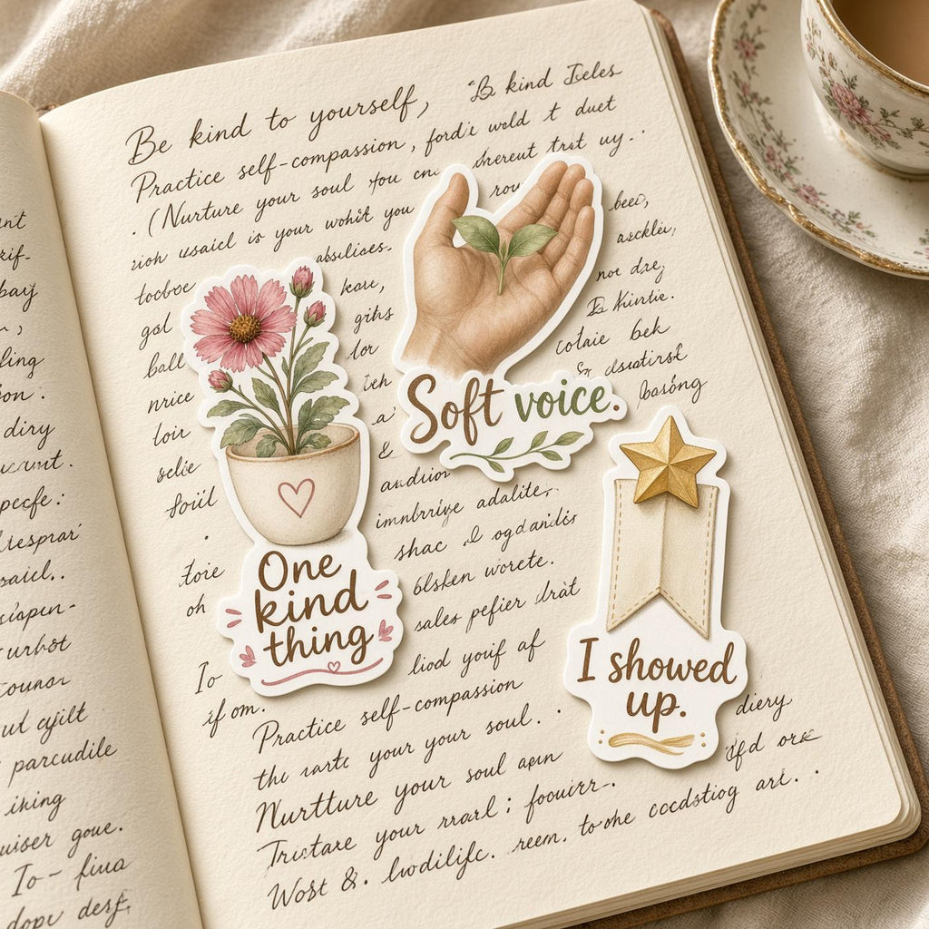 Mental Health Journal Stickers, Gentle Prompts for Daily Pages