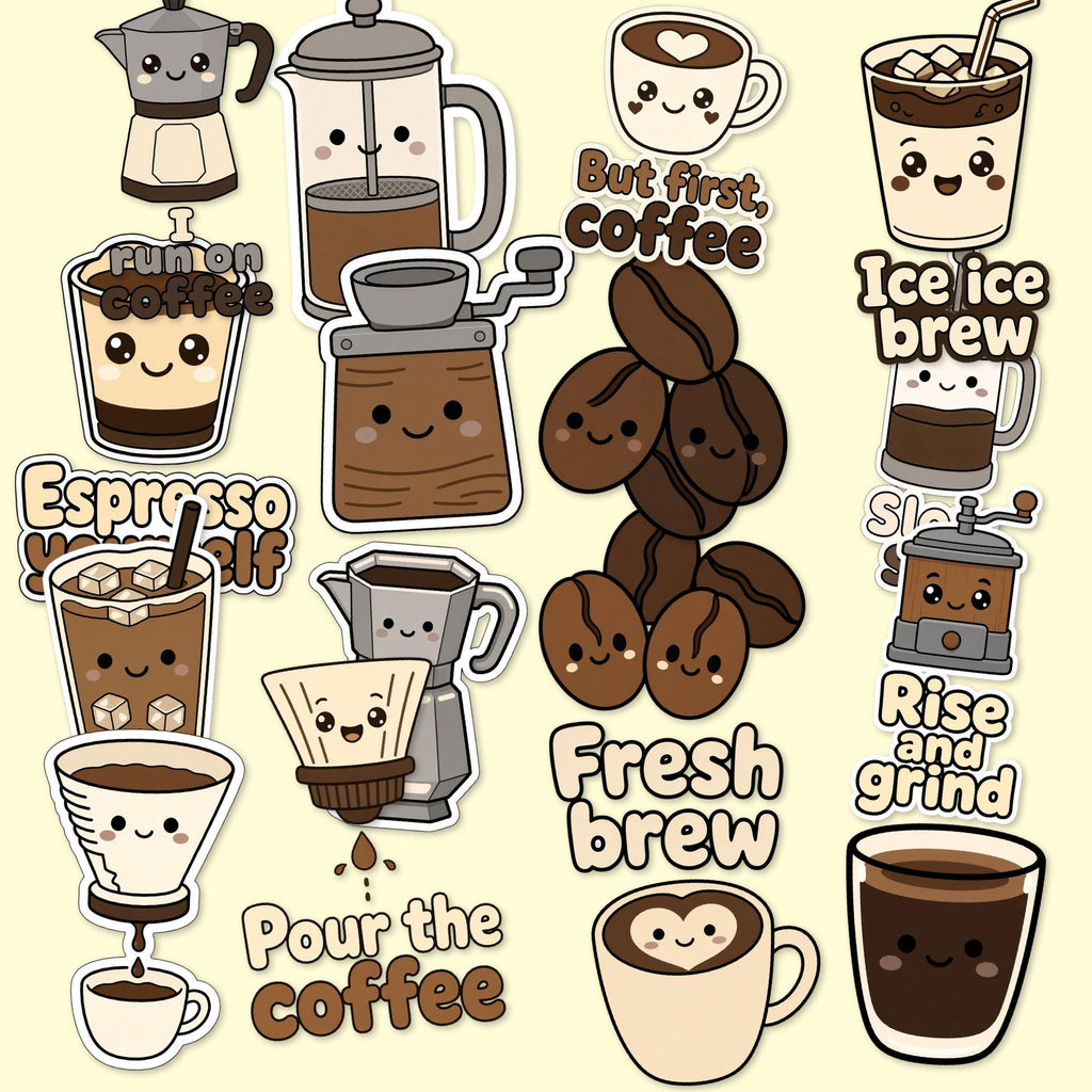 But First Coffee Stickers, Die-Cut Cafe Decals, Laptop Journal Gift