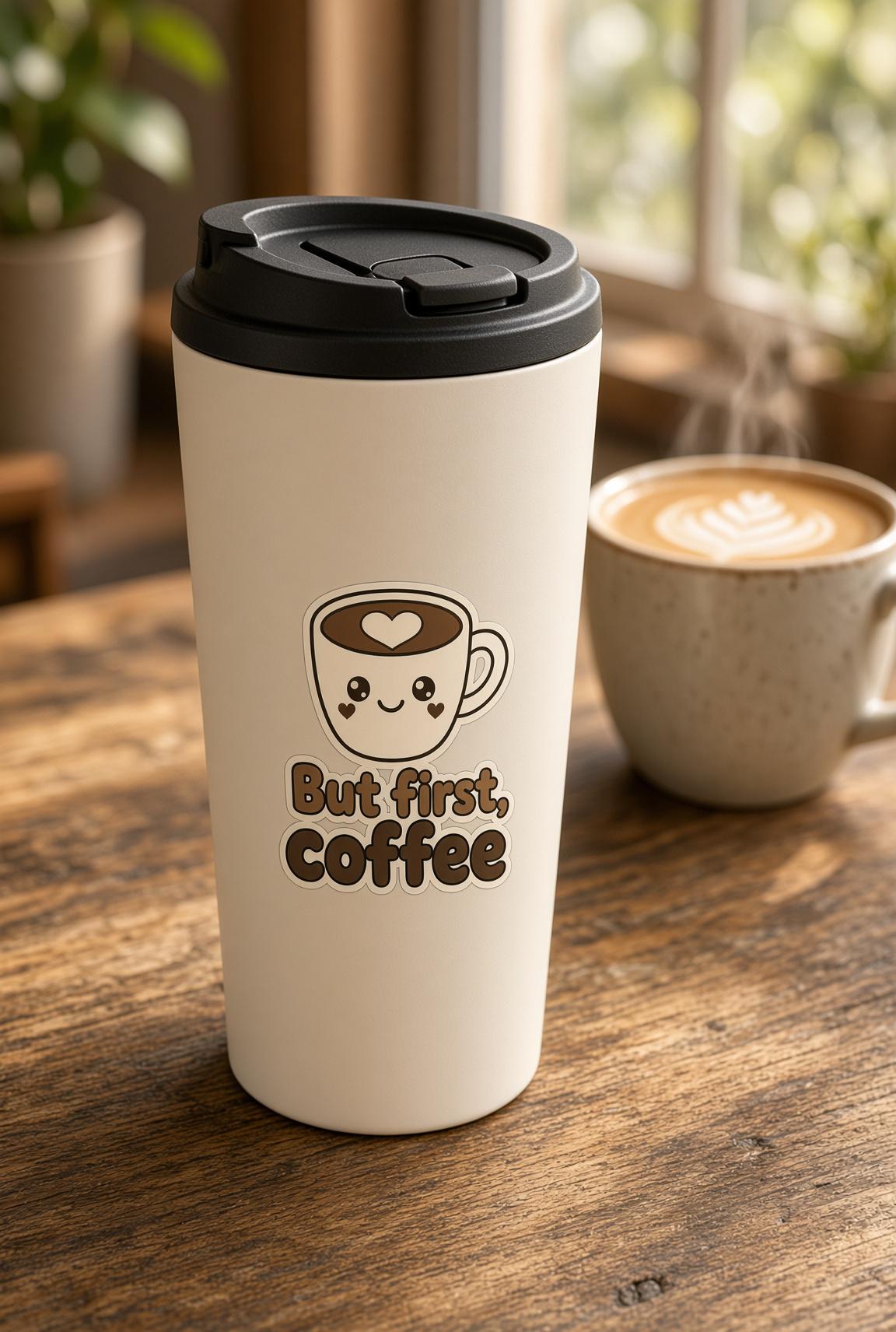 But First Coffee Stickers, Die-Cut Cafe Decals, Laptop Journal Gift