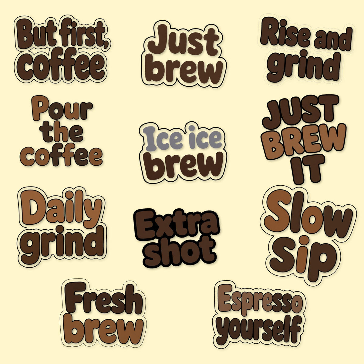11 Coffee Word Stickers, But First Coffee Decals, Just Brew It Laptop Journal Set