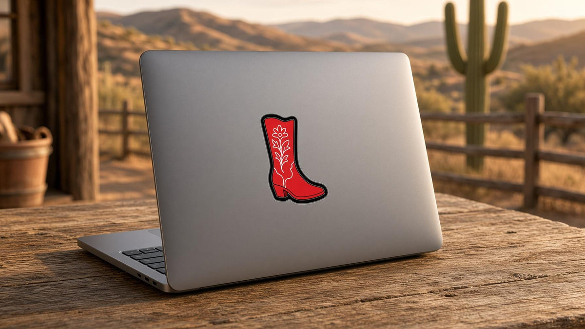 Cowgirl Boot Stickers, 17 Western Decals, Floral Cowboy Boot Laptop Journal Set