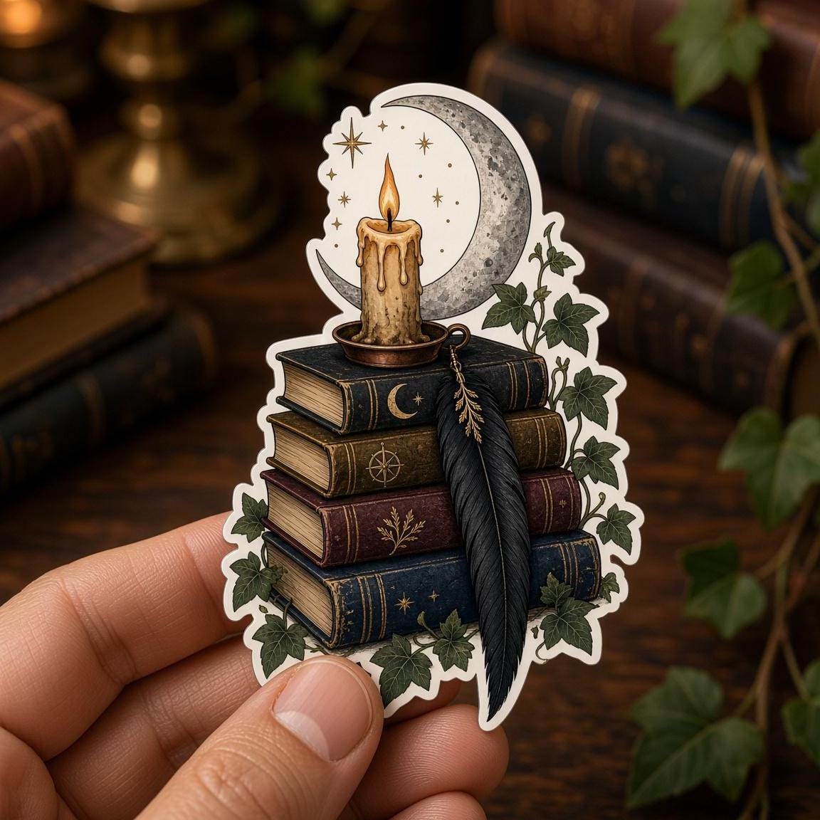 Dark Academia Stickers, Book Raven Moon Decals, Laptop Journal Library Set