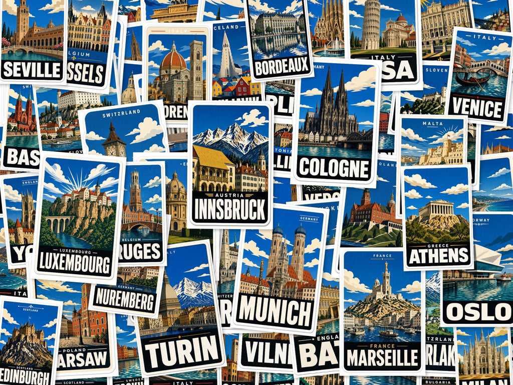 Europe City Stickers, Vintage Rome Paris Venice Decals, Laptop Journal Travel Set