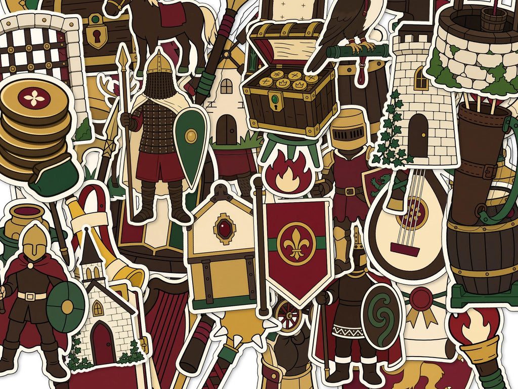 Medieval Stickers, Knight Castle Decals, Sword Shield Laptop Journal Set