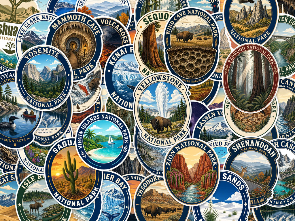 National Park Stickers, Yosemite Zion Yellowstone Decals, Laptop Journal Set