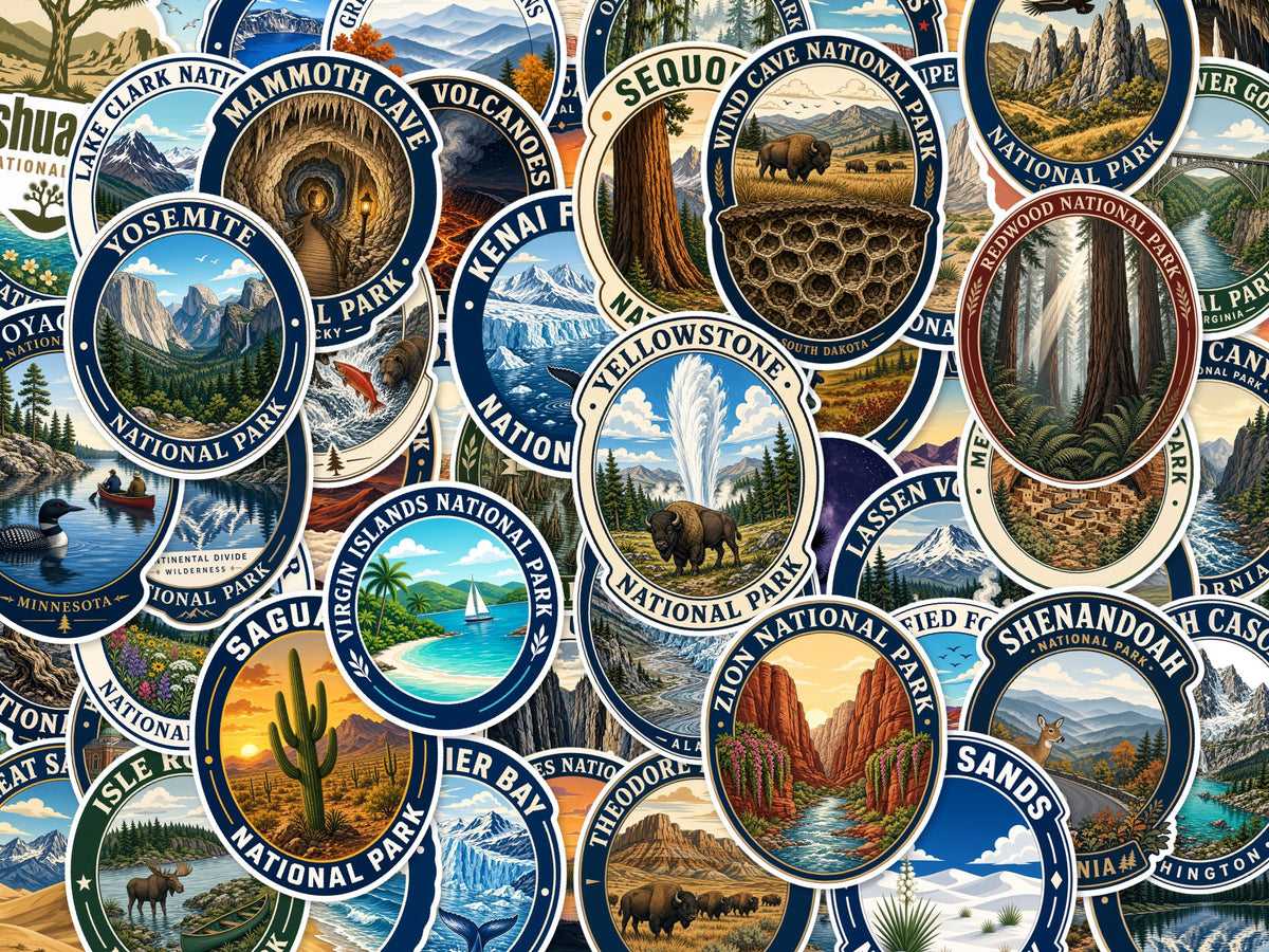 National Park Stickers, Yosemite Zion Yellowstone Decals, Laptop Journal Set