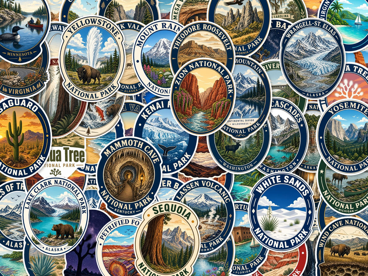 National Park Stickers, Yosemite Zion Yellowstone Decals, Laptop Journal Set