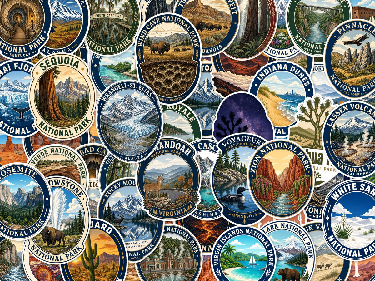 National Park Stickers, Yosemite Zion Yellowstone Decals, Laptop Journal Set