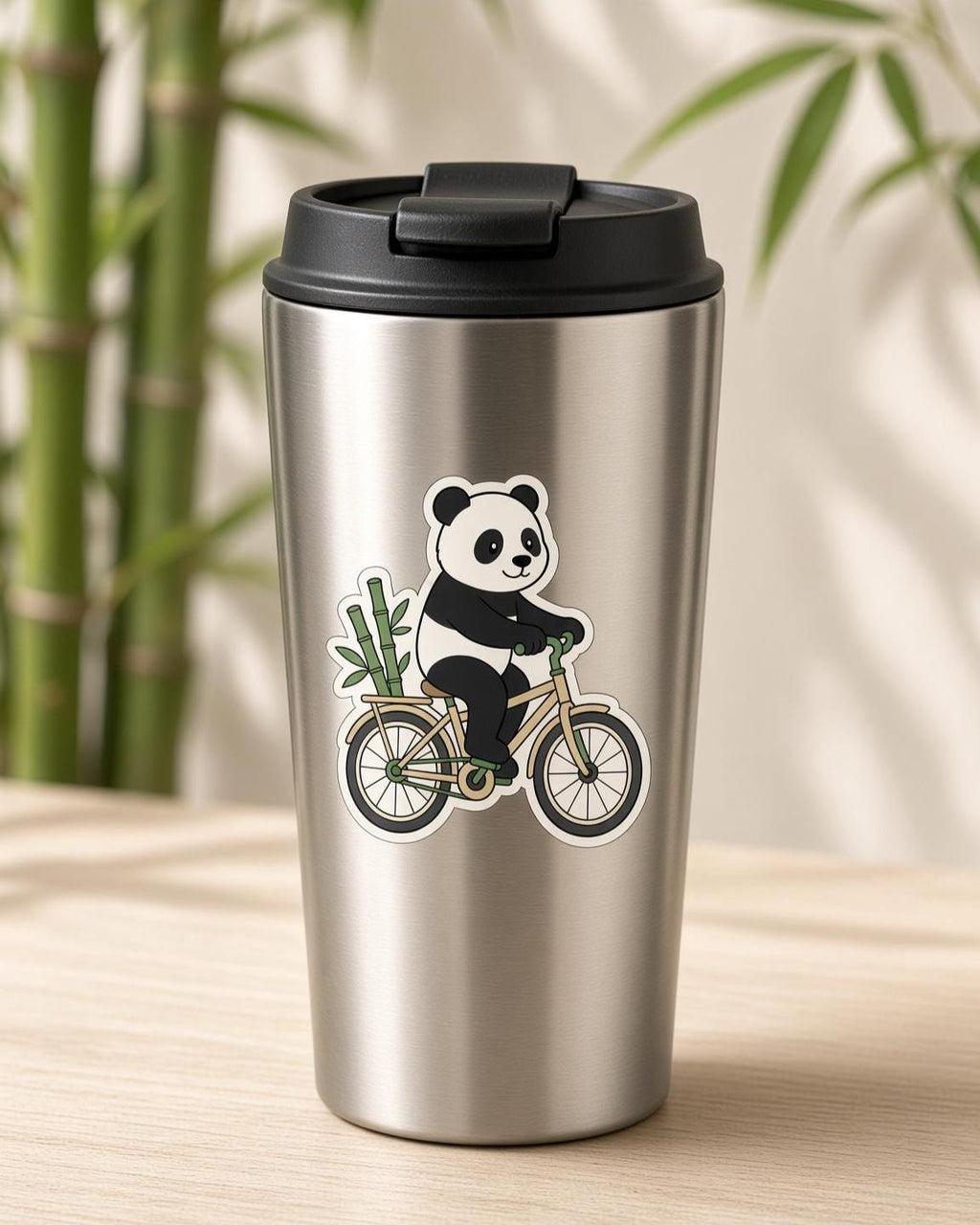 Panda Bamboo Stickers, Reading, Bike, Hammock, Parasol, Drum, Bamboo (Set)