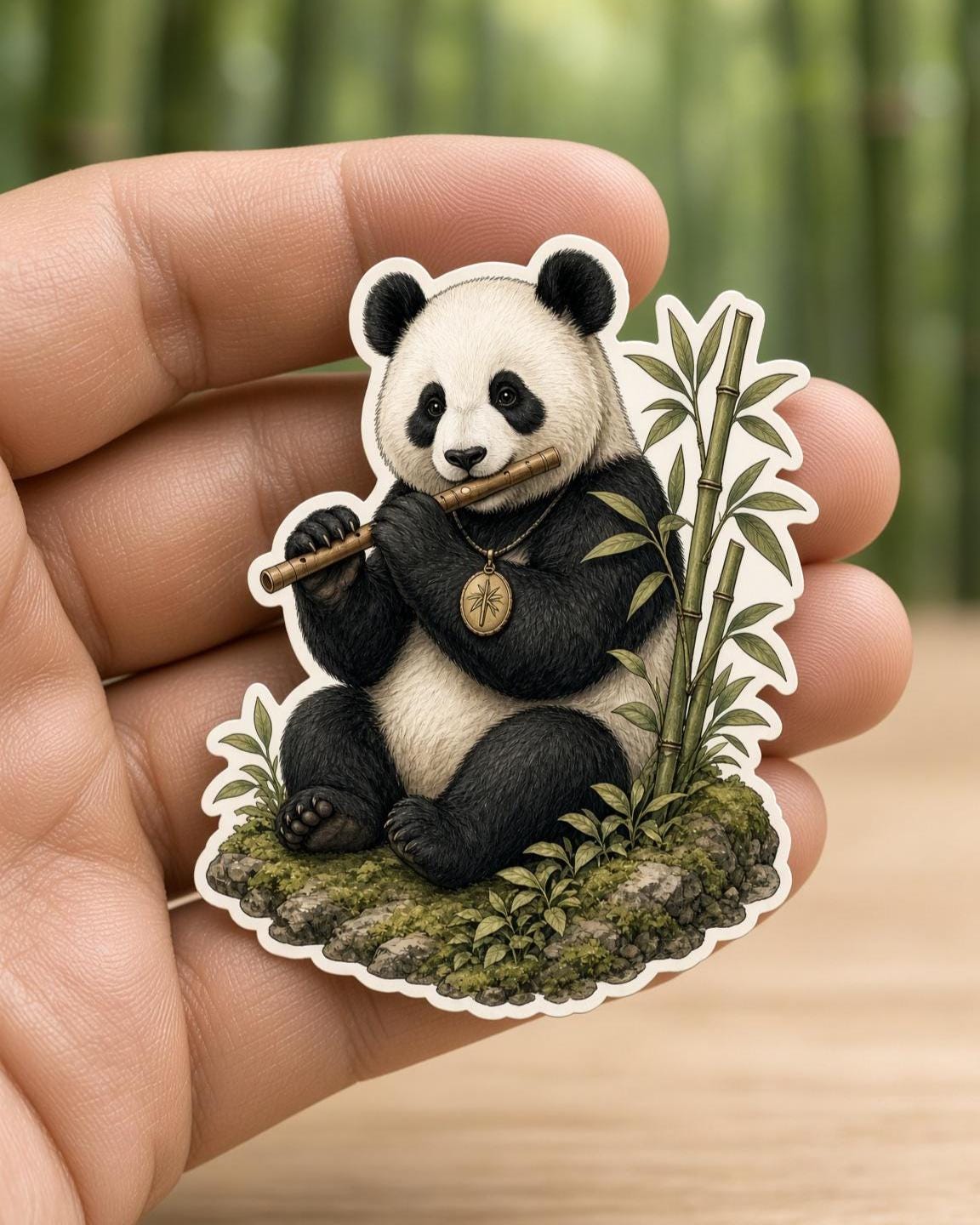 Illustrated Panda Stickers, Bamboo Fan Tea Decals, Vintage Laptop Journal Set