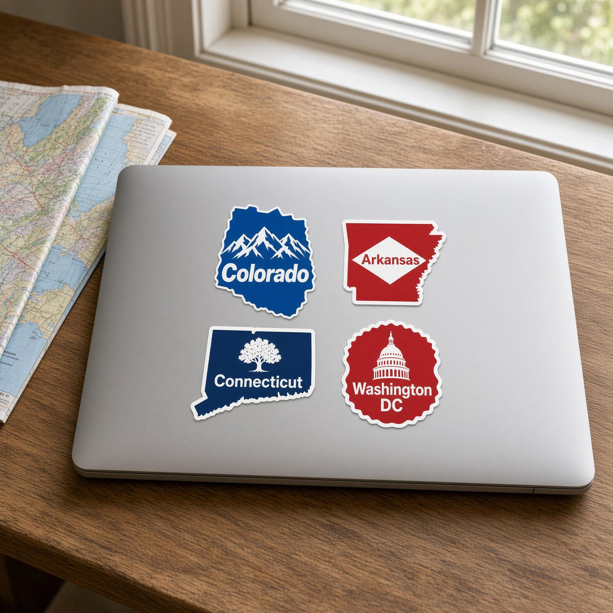 US State Stickers, Alaska California Map Decals, Laptop Journal Water Bottle