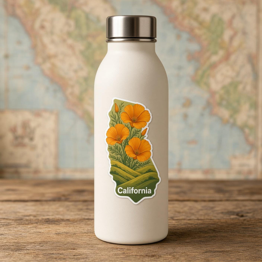 US State Stickers, Alaska California Map Decals, Laptop Journal Water Bottle