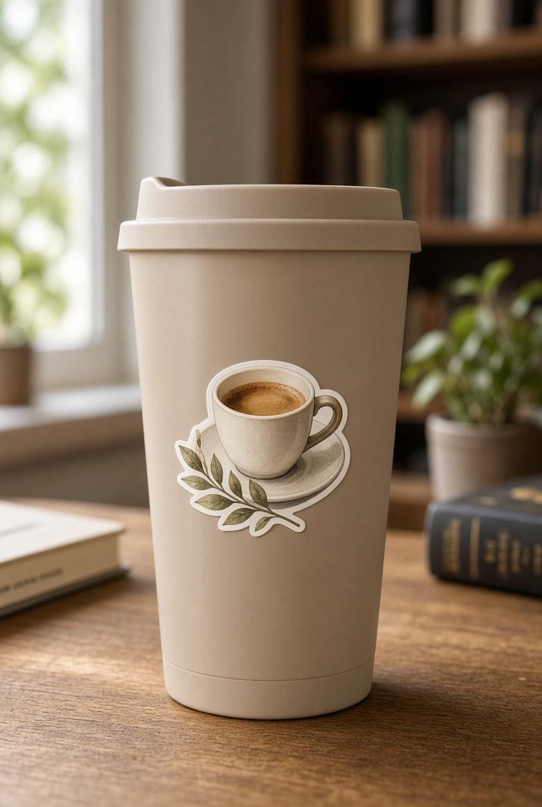 Coffee Stickers | Hand-Drawn Die-Cut Vinyl | Mugs, French Press, Beans & Café Pack