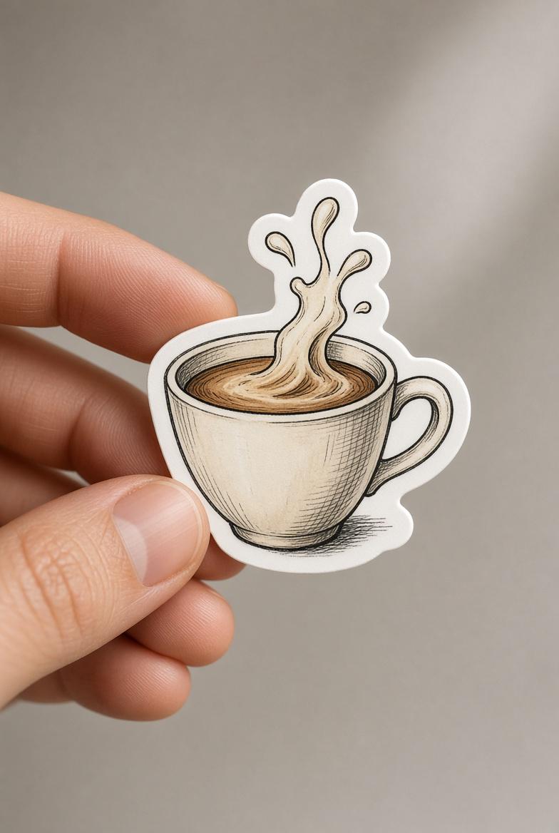 Coffee Stickers | Hand-Drawn Die-Cut Vinyl | Mugs, French Press, Beans & Café Pack