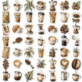 Coffee Stickers | Hand-Drawn Die-Cut Vinyl | Mugs, French Press, Beans & Café Pack